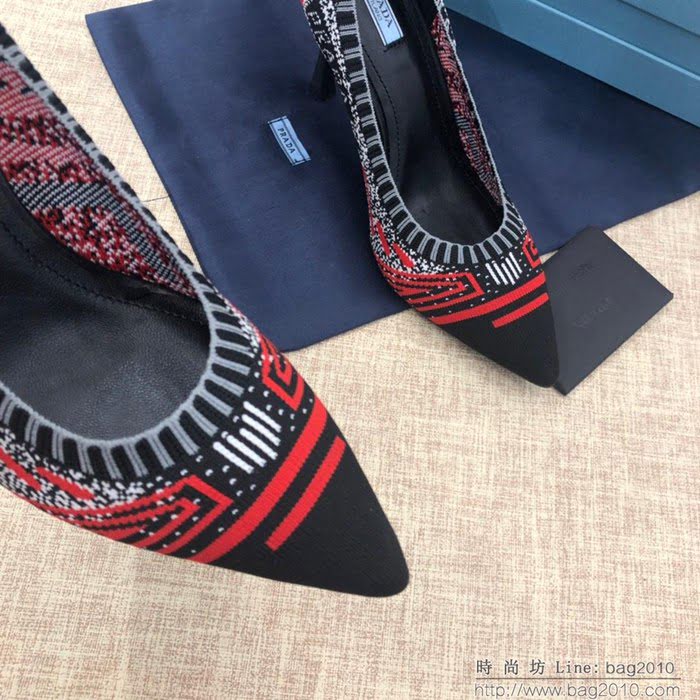 PRADA普拉達 2019頂級版本 刺繡系列 春夏時尚 高跟尖頭單鞋 網紅同款  ljl1044